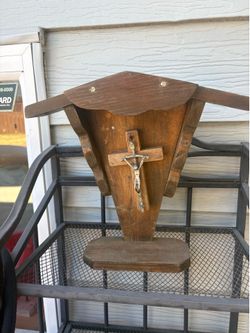 Vintage Rustic Wooden Wall Shrine with Crucifix