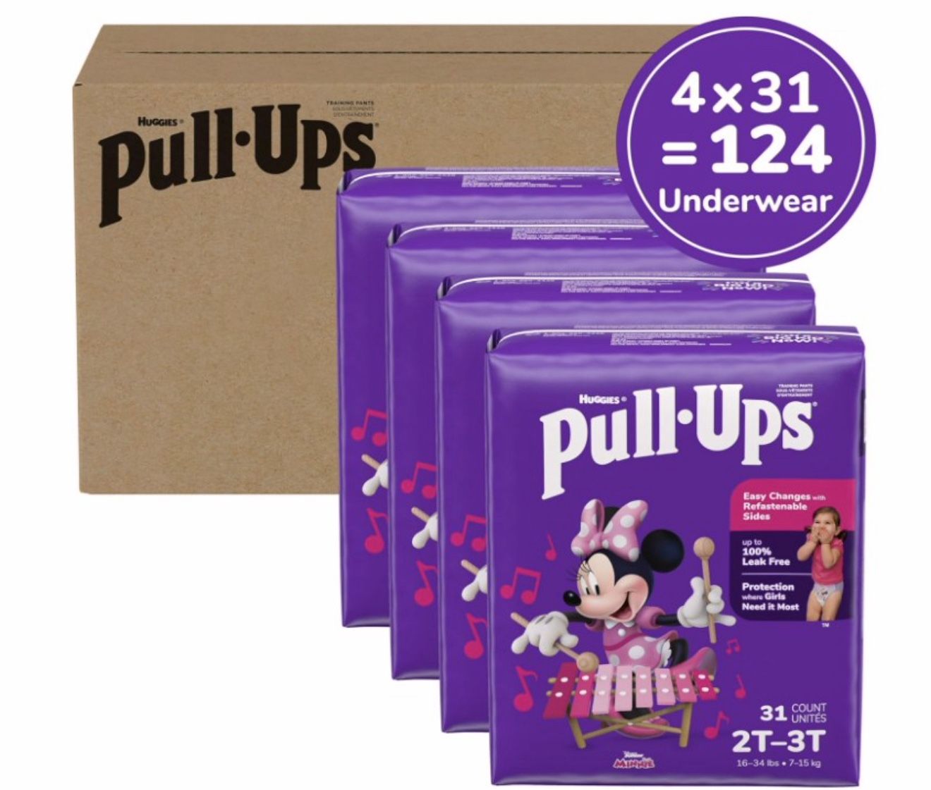 124 Count Pull-Ups Girls Potty Training Pants, Size 2T-3T
