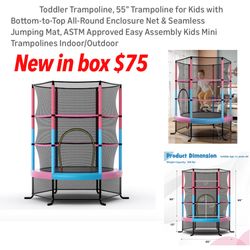 New in box Toddler Trampoline, 55” Trampoline for Kids with Bottom-to-Top All-Round Enclosure Net & Seamless Jumping Mat, ASTM Approved Easy Assembly 