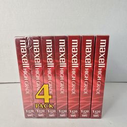Lot of 7 Maxell Blank VHS Video Tapes High Grade 6 hrs (EP) T-120 New Sealed