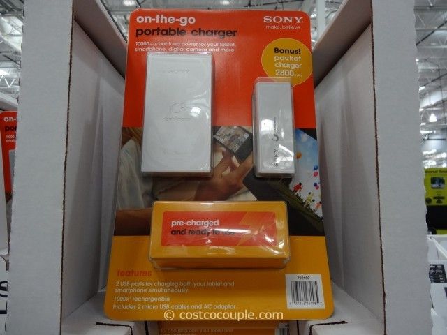 Sony Power Bank Battery Charger set. Including:10,000 mAh Charger, 2800mAh Charger, 2 X USB cables, Power Adapter.