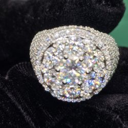 VVS D Moissanite Iced Cluster Ring in 925 Sterling Silver