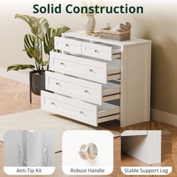 White Chest of Drawers for Bedroom with 5 Drawers, 39.4" Wood Dresser with Metal Handles, Modern Drawer Dresser for Bedroom, Living Room, P