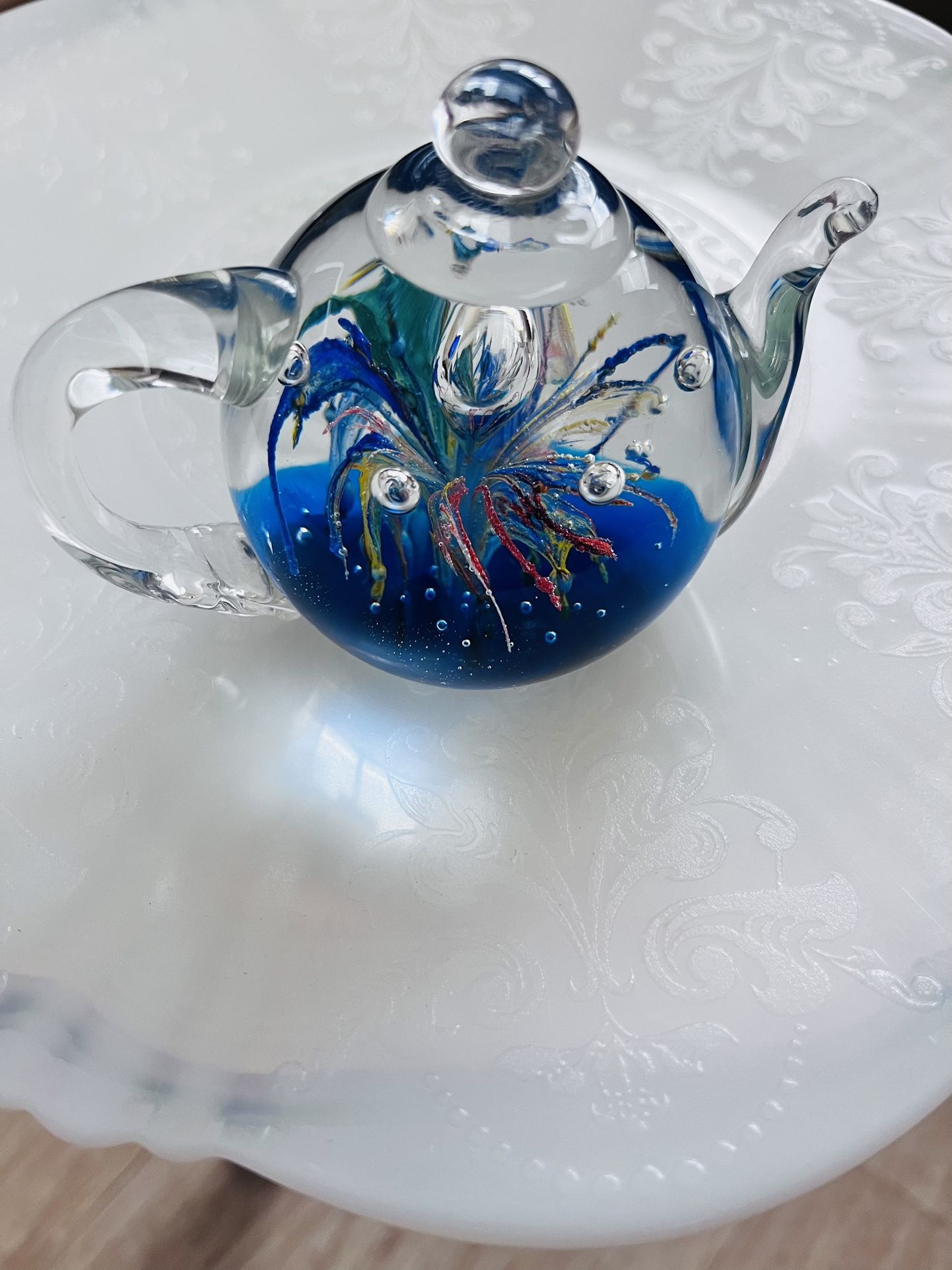 Heavy Vintage Glass Teapot Octopus Paperweight