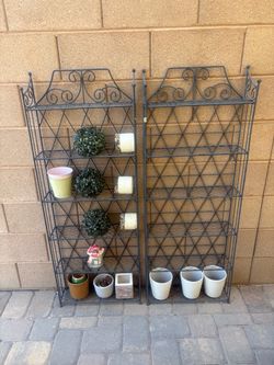 Wrought Iron Bakers Rack Shelving Unit Pair