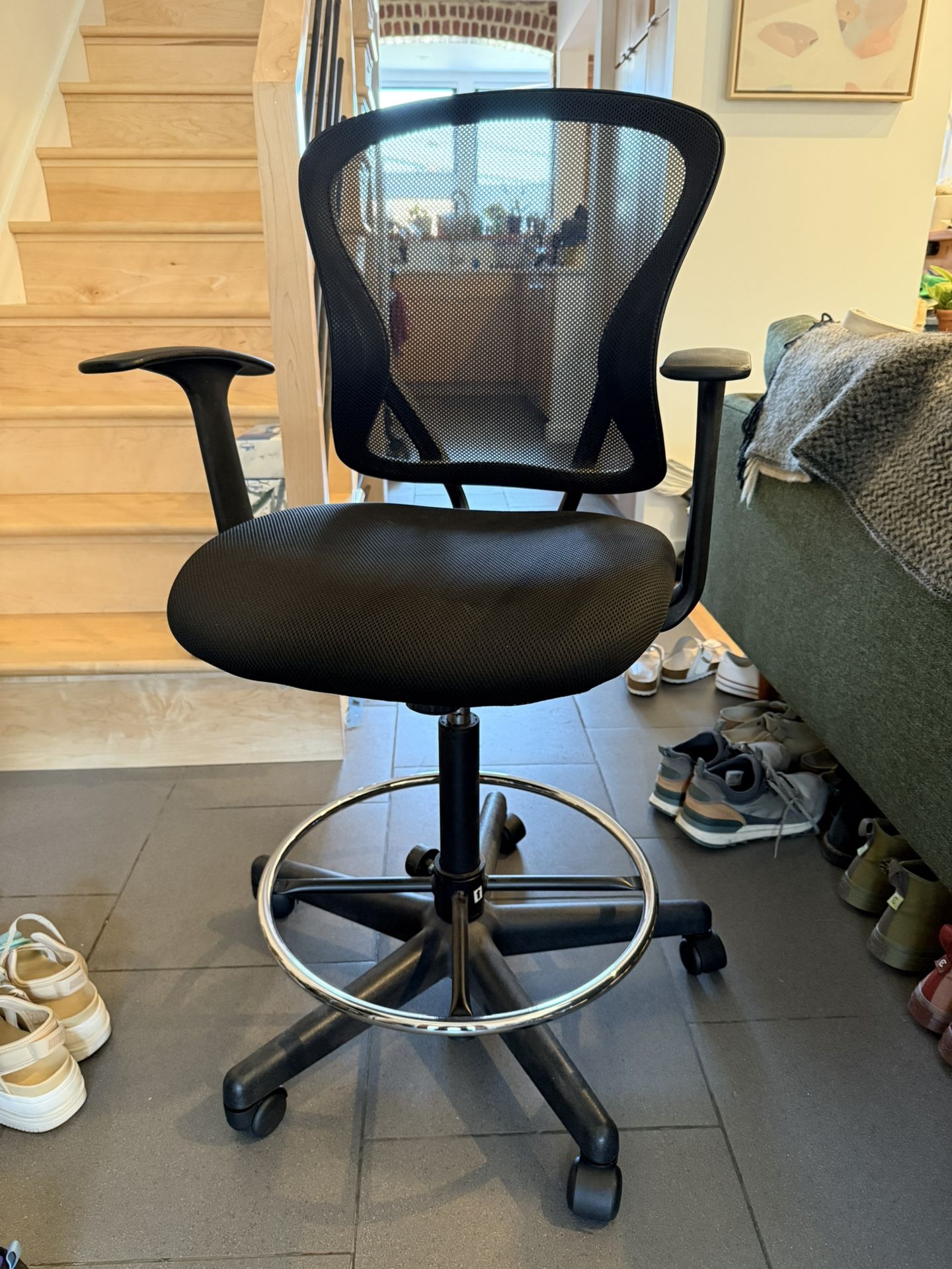 Black Drafting Table/Standing Desk Swivel Rolling Chair