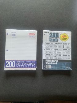 Alco & Pen-TabFiller Paper Wide Ruled 200 Sheets 10.5” X 8” (2 Packets) NWT