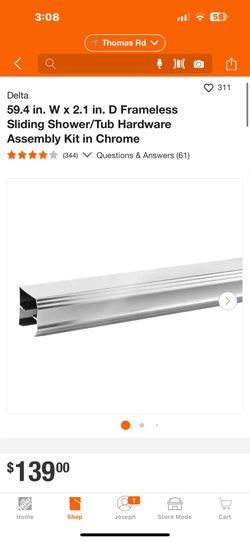 Delta 59.4 in. W x 2.1 in. D Frameless Sliding Shower/Tub Hardware Assembly Kit in Chrome