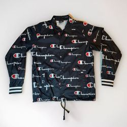 Champion Men's Satin Coaches Jacket Ribbed Cuffs & Hem Windbreaker Men’s Medium