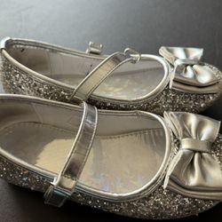 Silver Glitter Kids Shoes with Bow