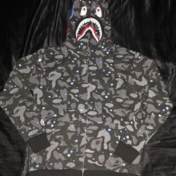 Bape Shark Full Zip-Up Hoodie, Black, Sizes L & XL