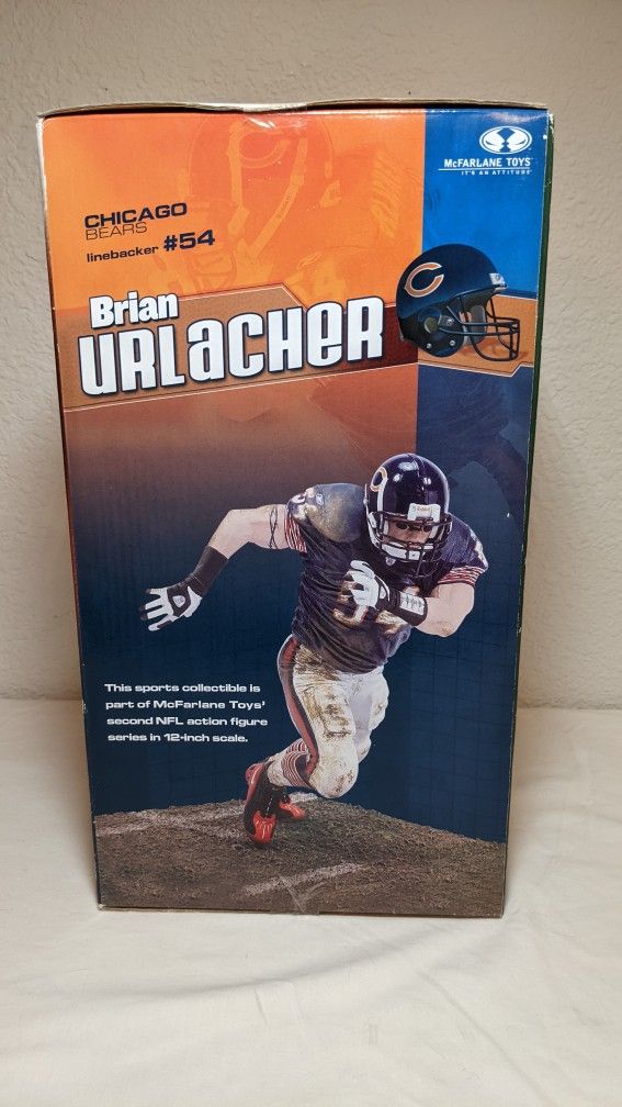 Brian Urlacher Autographed Football with 12 Inch NFL Figure