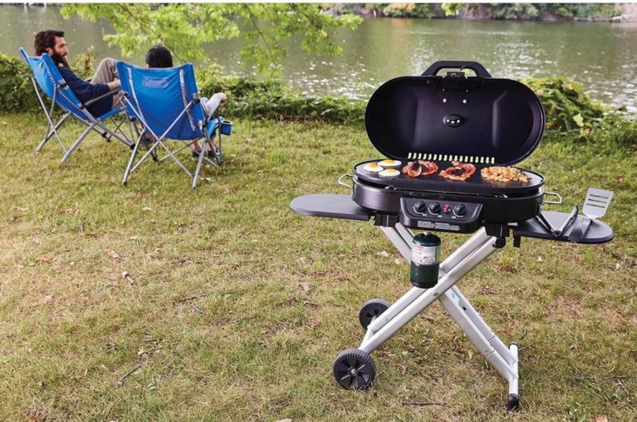 Coleman RoadTrip 285 Portable Stand-Up Propane Grill, Gas Grill with 3 Adjustable Burners & Instasta
