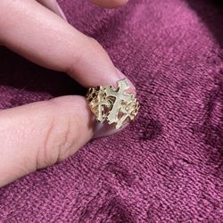 Triple Cross Solid 10K Nugget Ring