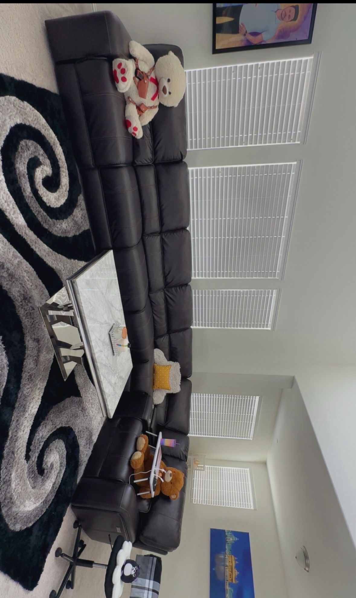 Brown Leather Sofa Sectional with Cup Holder Included Marble coffee Table