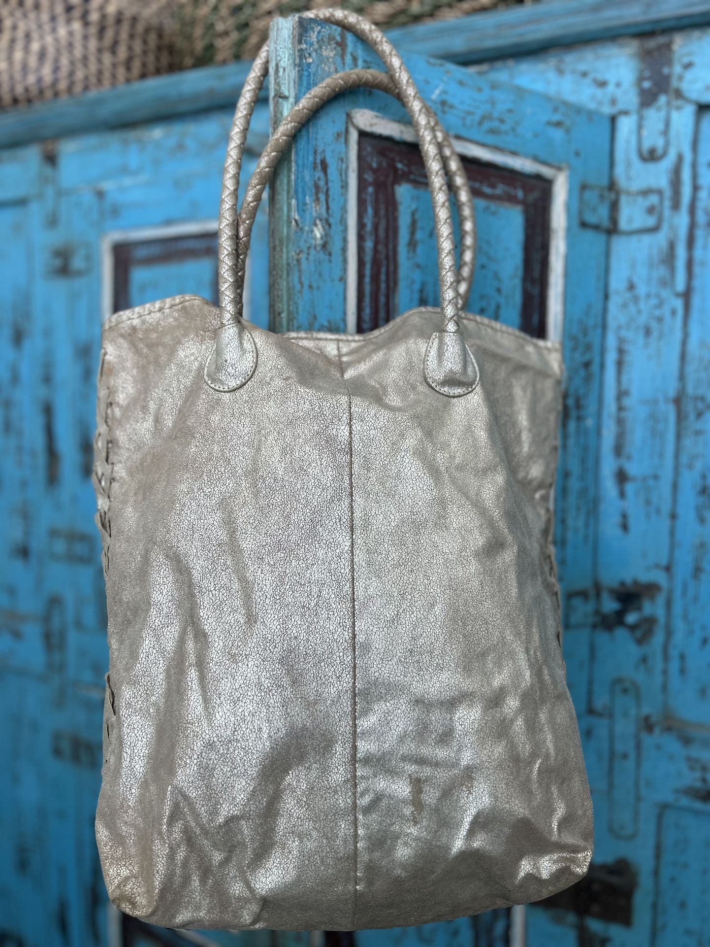 Vintage Merona Metallic Silver Dual Handle Shoulder Tote Bag Gorgeous