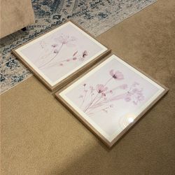 Set Of 2 Subtly Pink Floral Art