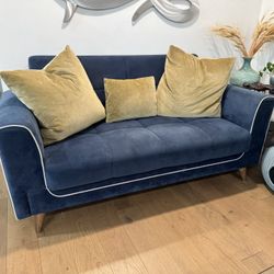 Modern Blue Sofa & Loveseat Set With Storage + Converts to Beds