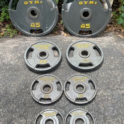 FULL SET OF GOLDS GYM OLYMPIC PLATES (PAIRS OF)  :  45s  25s  10s  5s 