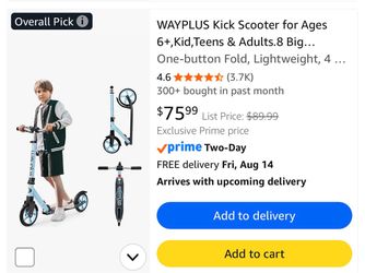 WAYPLUS Kick Scooter For Kids And Teens, Blue, 8-Inch, Foldable, Lightweight, Safety Features, Smooth Ride, Adjustable Height