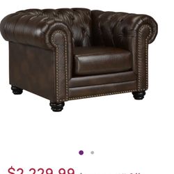 Brown Leather Tufted Chair