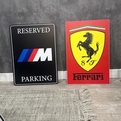 Car Signs For Man Cave Or Garage Land Rober, Ferrari, BMW, Lamborghini Ducati