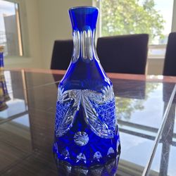 Cyrstal Decanter Conalt Blue Cut To Clear