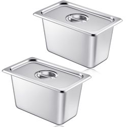 Mifoci 2 Pack Stainless Steam Hotel Pan With Lid, 1/4 Size X 6 Inch Deep, Reusable Anti Rust Steam Pan For Home, Party, Restaurant, Hotel, Buffet