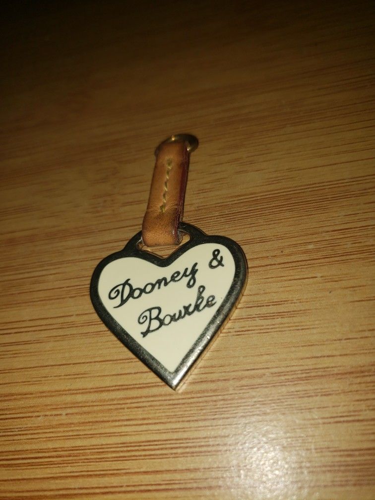 Dooney & Bourke Pink Enameled Heart Purse Charm Hang Tag & Tan Leather Strap