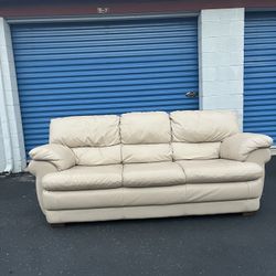 Cream Leather Sofa – Like New – Free Delivery