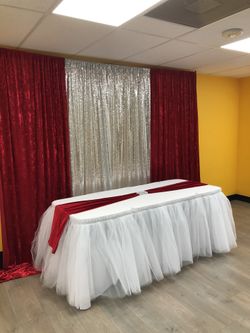 Red Wine Velvet ,silver Sequins And White Tulle Table Skirt 