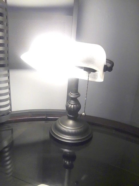Vintage Desk Lamp With Bronze Base And Glass  Shade 