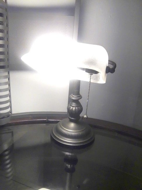 Vintage Desk Lamp With Bronze Base And Glass Shade