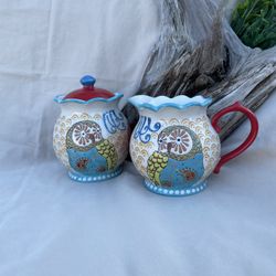 Dutch Wax Bu Coastline( Sugar Bowl & Creamer)