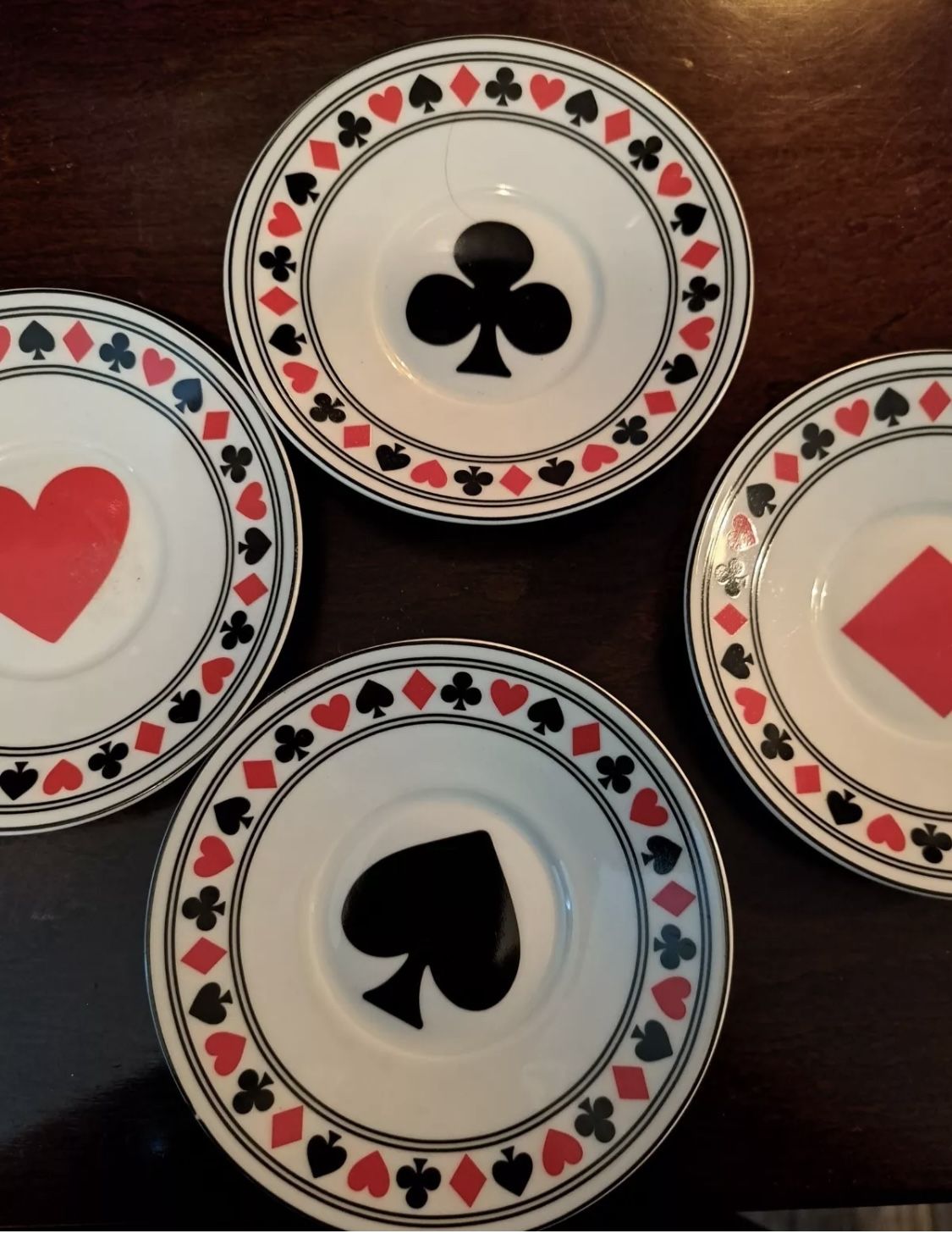 Vtg Playing Cards Dessert Plates Set Of Four