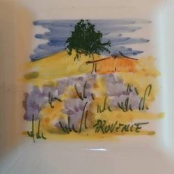 CHARMING FRENCH LANDSCAPES!  PAIR Small Ceramic HAND PAINTED PLATES. PROVENCE, FRANCE