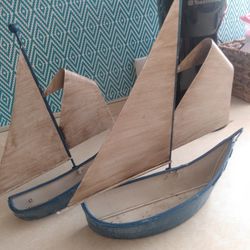 Set Of Two Metal Decorative Sailboats 