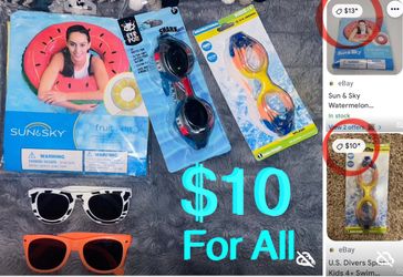 $10 For All Bundle of Pool/Beach items Brand new 2 Goggles 🥽 fruit ring floating,sunglasses 4/7 yea