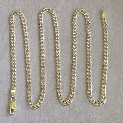 DIAMOND CUT 2 TONE CUBAN CURB CHAIN SOLID 24" 4MM