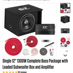 Single 12” 1300W Complete Bass package With Loaded Subwoofer Box And Amplifier 