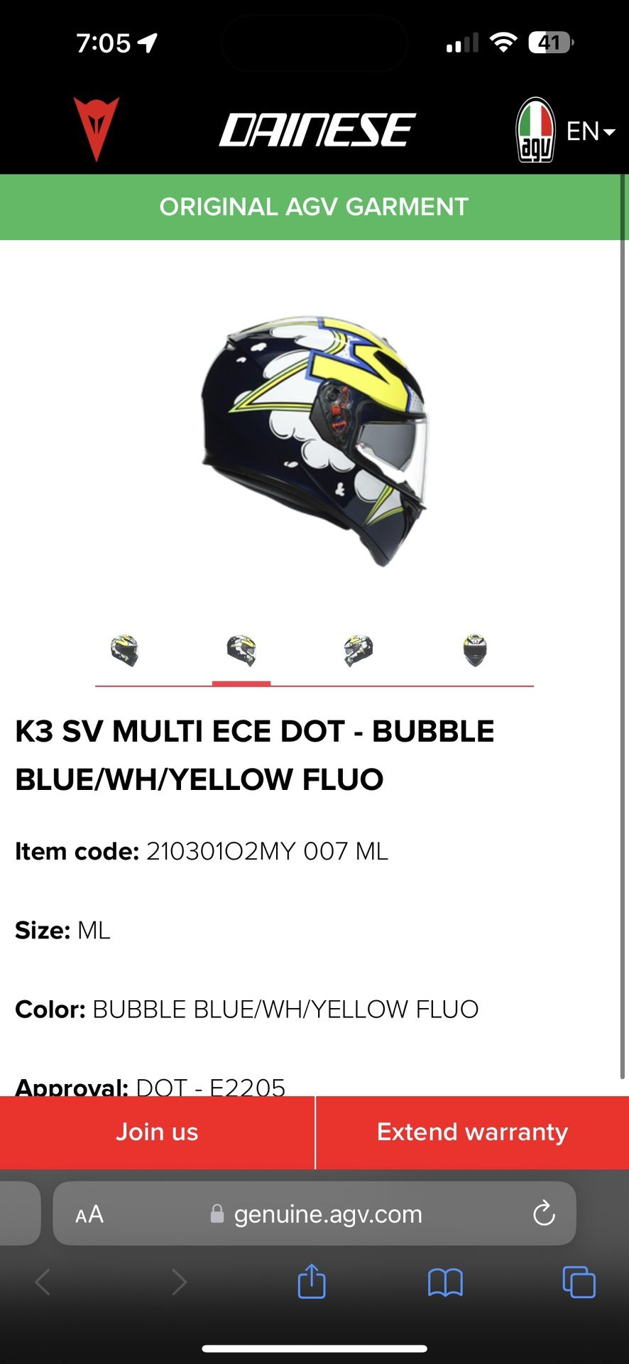 Casco Moto AGV K3 SV MULTI MPLK - Taglia XL, Colore Blu/Bianco/Giallo Fluorescente