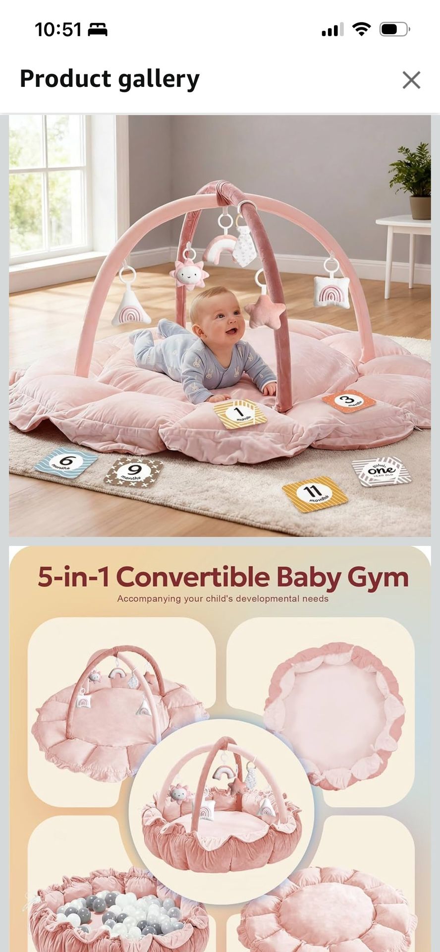 5 in 1 Convertible Playmat Tummy Time Ball Pit + Milestone Cards Pink BRAND NEW