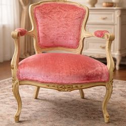 Louis Style Accent Chair – Vintage Look – Solid Wood Frame