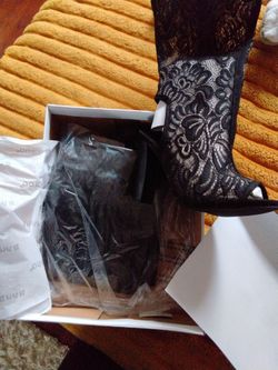 Black Lace Peep-Toe Heeled Boots