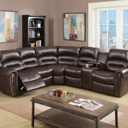 Brand New Brown Leather Reclining Sectional Sofa 