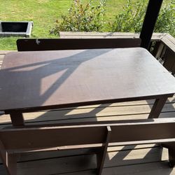 Wood Deck Table & Benches for Kids