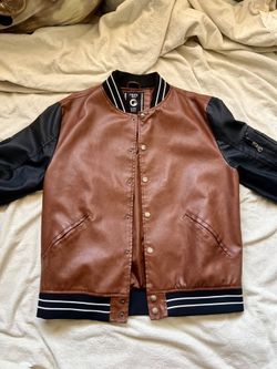Faux Leather Varsity Jacket