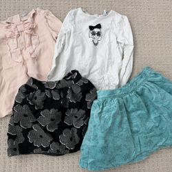 girls size 5 janie & jack clothing bundle lot pink top ruffles white long sleeve black bubble skirt