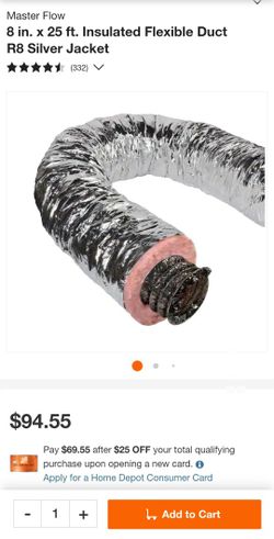 Master Flow Ducts & Hardware 8 in. x 25 ft. Insulated Flexible Duct R8 Silver