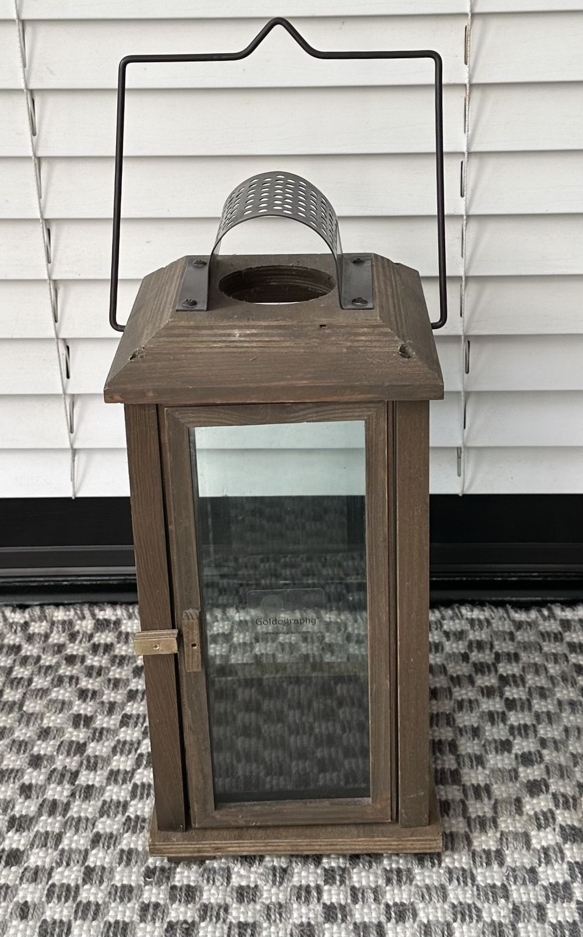 Farmhouse Rustic Wood, Glass & Metal 16” Candle Holder With Door Preowned SHIPPING ONLY